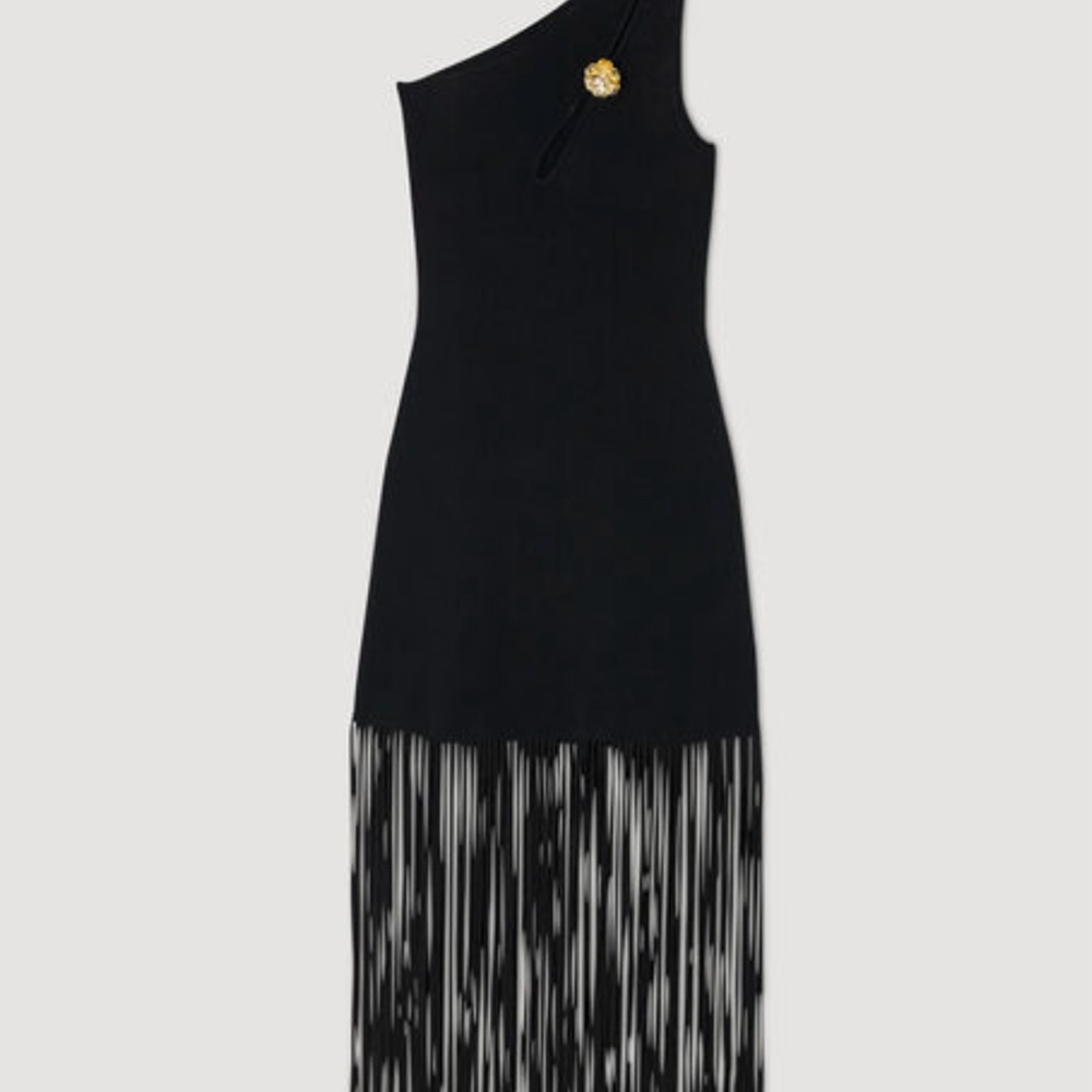 Sandro Black Asymmetrical Dress with Gold Detail